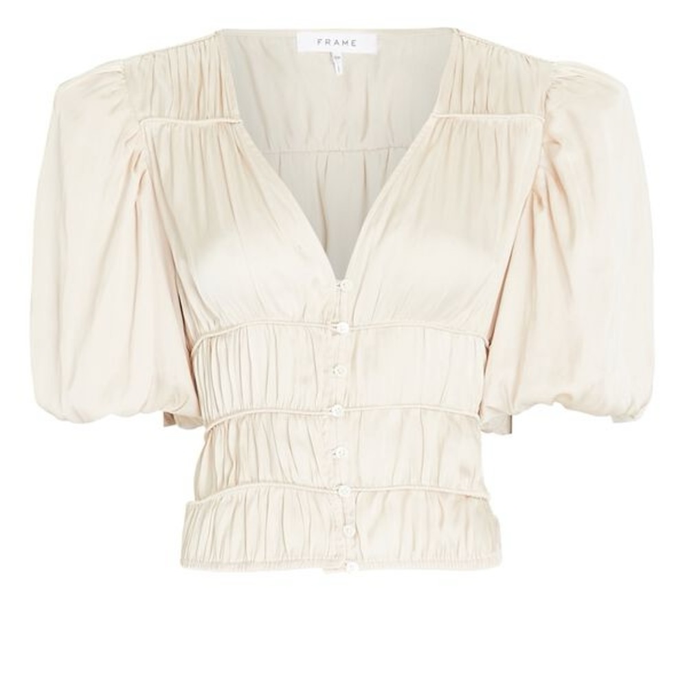 FRAME Julianne Smocked Puff Sleeve Top